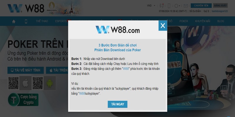 W88 Poker: Trang chơi poker trực tuyến uy tín nhất 4 Tham gia trải nghiệm chơi W88 Poker trên app và website tiện lợi chỉ với vài bước